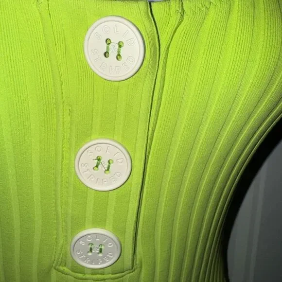 Solid and striped chartreuse ribbed swimsuit size xs - Picture 2 of 8